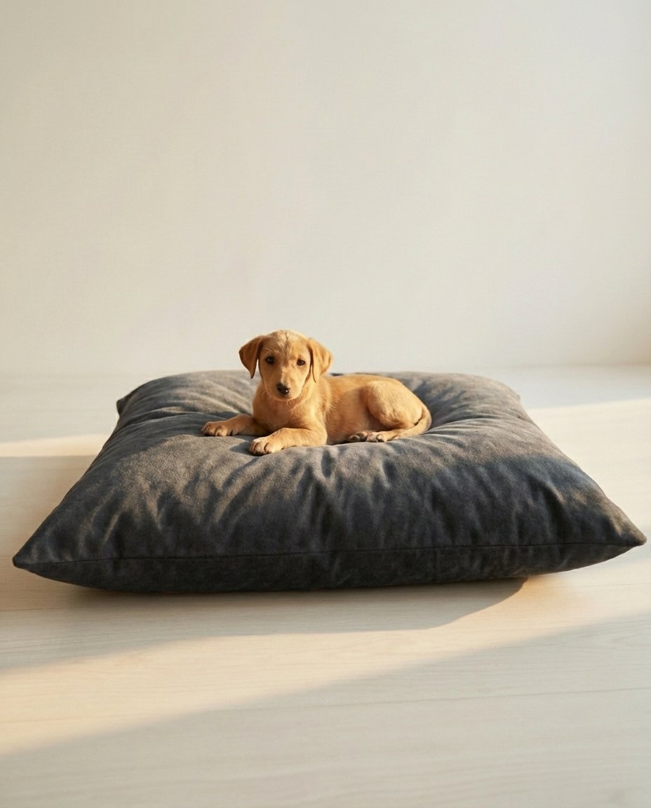 puppy on waterproof dog bed with removable cover