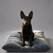 german shepherd sitting on dog bed with waterproof pillow and removable cover