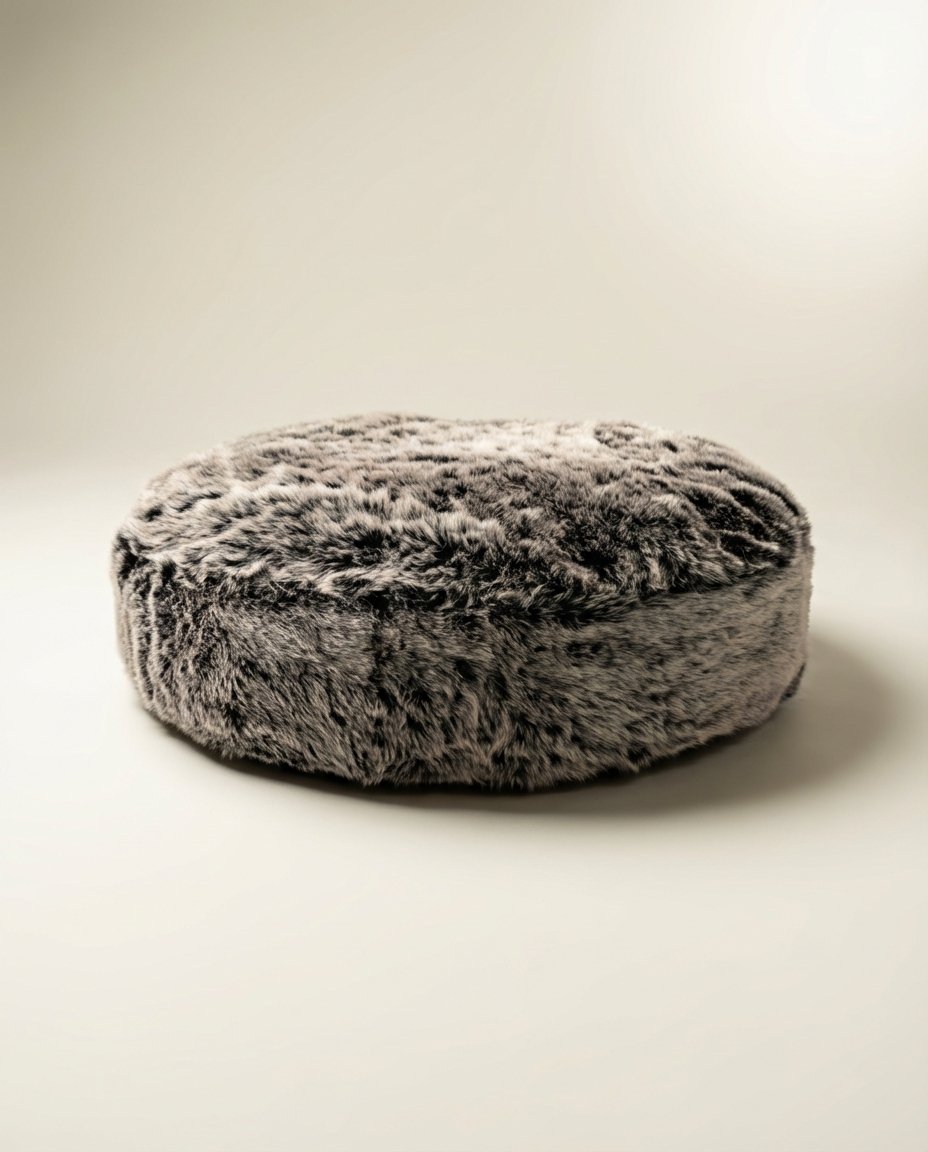 round fur dog bed available in multiple sizes from XS to XXL