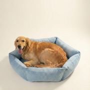 hexagonal bolster dog bed with unique hex shape and firm bolster sides