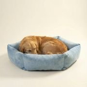 hexagonal bolster dog bed showing tufted base and generous center space