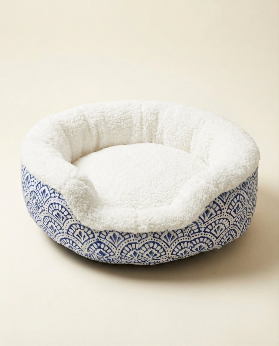 sherpa bolster dog bed showing premium white sherpa fur interior