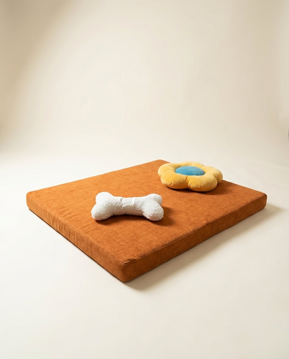 chew toys on orthopedic dog bed