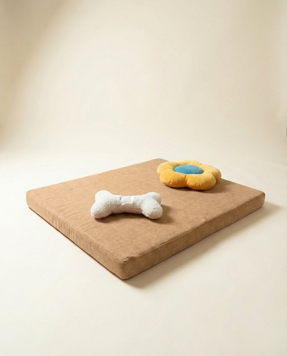 chew toys on orthopedic dog bed
