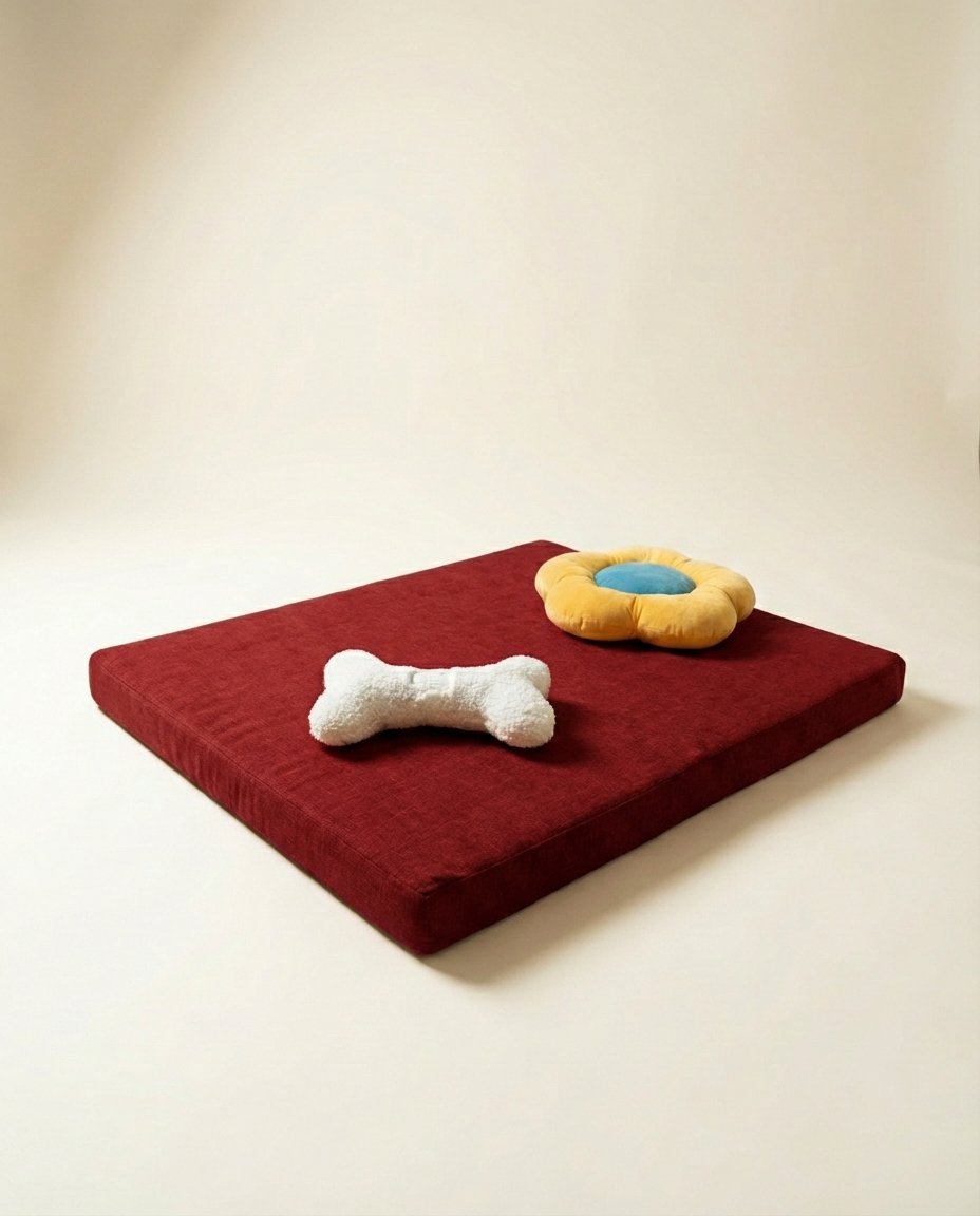 chew toys on orthopedic dog bed