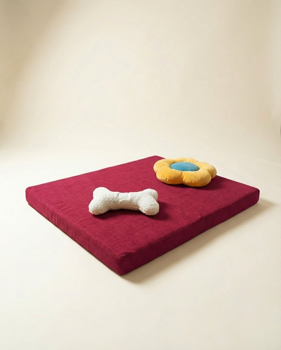 chew toys on orthopedic dog bed