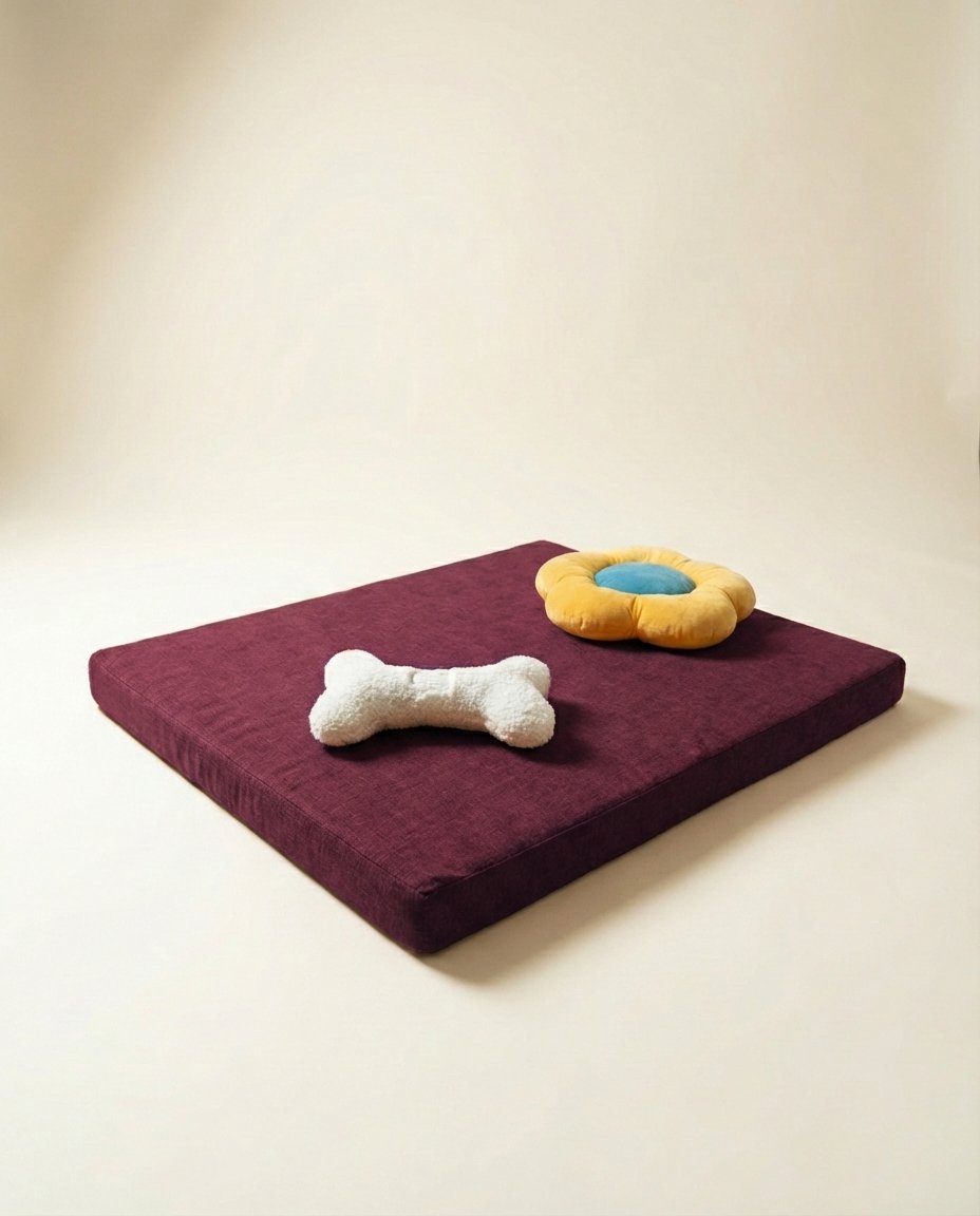 chew toys on orthopedic dog bed