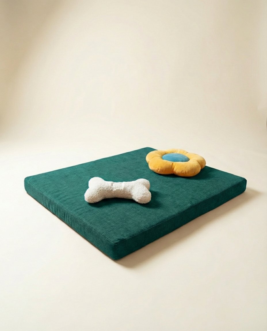 chew toys on orthopedic dog bed