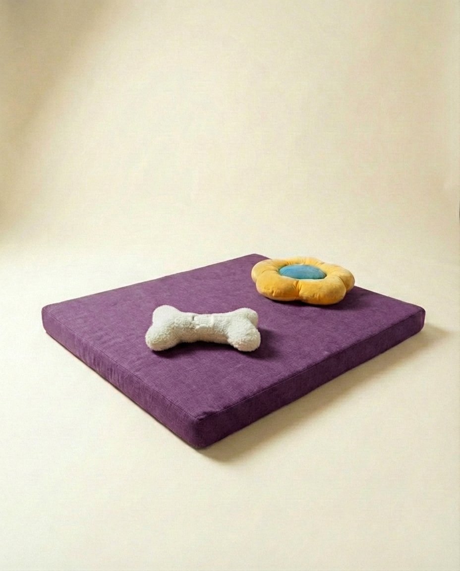 chew toys on orthopedic dog bed