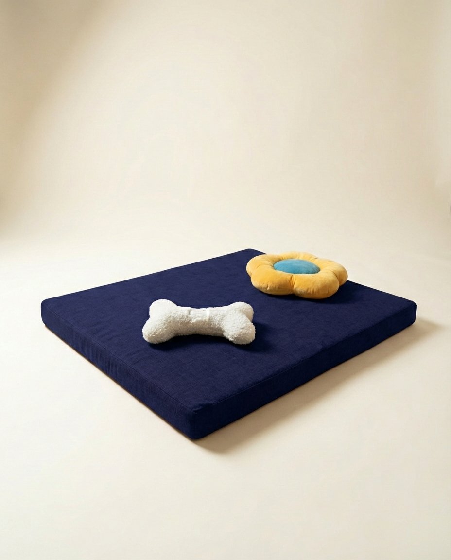 chew toys on orthopedic dog bed