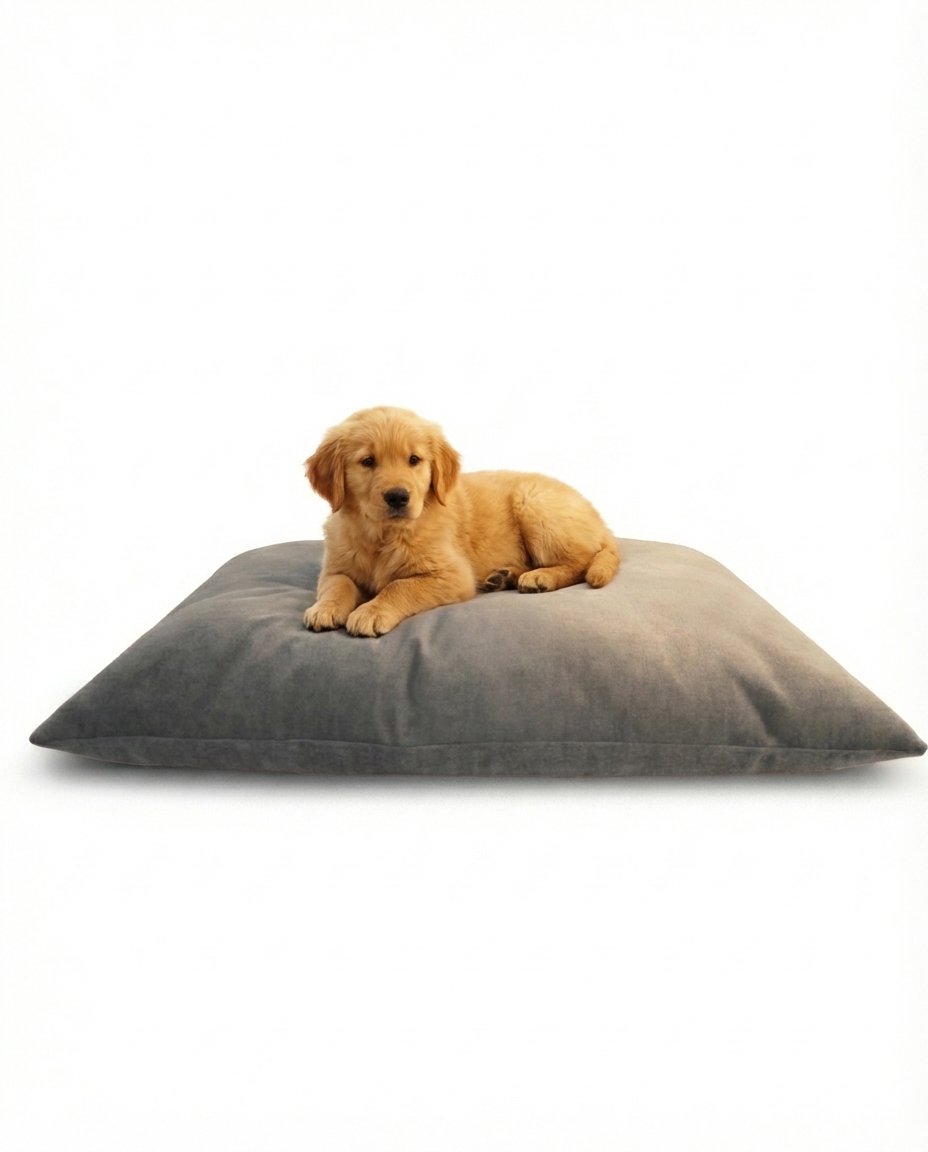 golden retriever sitting on a waterproof dog bed with removable cover