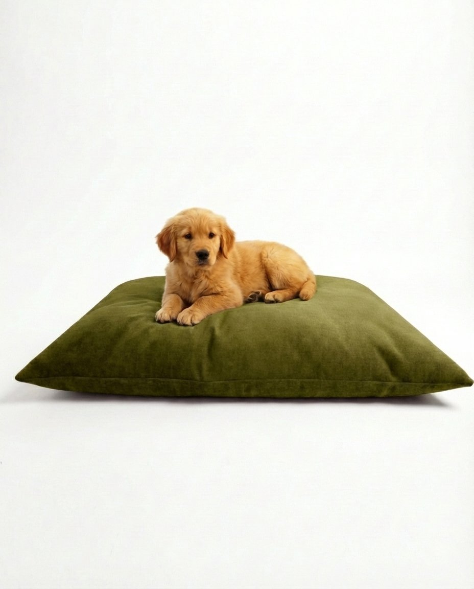 puppy on a waterproof dog bed with removable cover