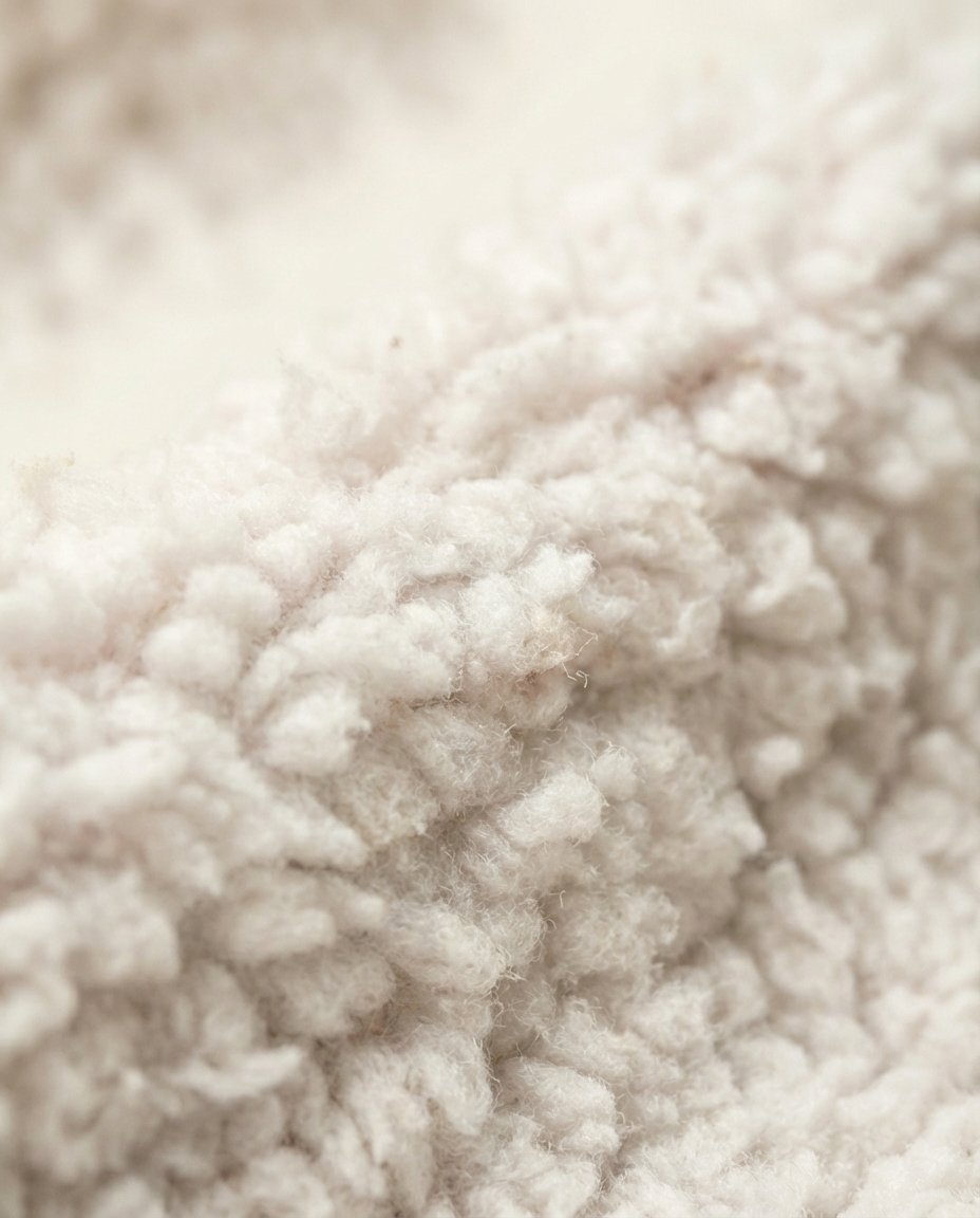 Close up of dog crate mat showing white sherpa fur